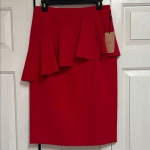 Halogen Red Pencil Skirt with Ruffle